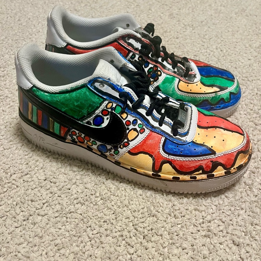 Nike Red and Green Artistic Sneakers with Vibrant Design